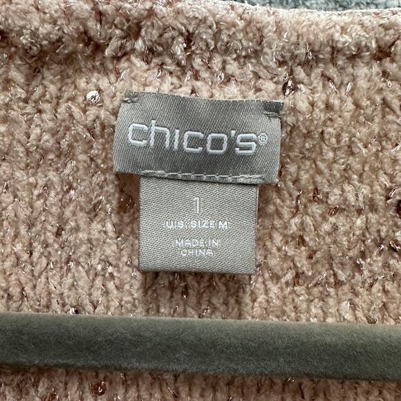 Chico's Size 1 (Medium / Size 8) Pink Sparkly Sweater V-Neck Soft - Picture 5 of 9